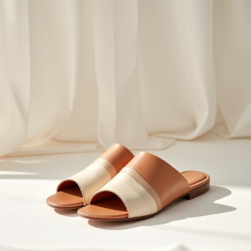 A pair of stylish women's leather sandals on a light background.
